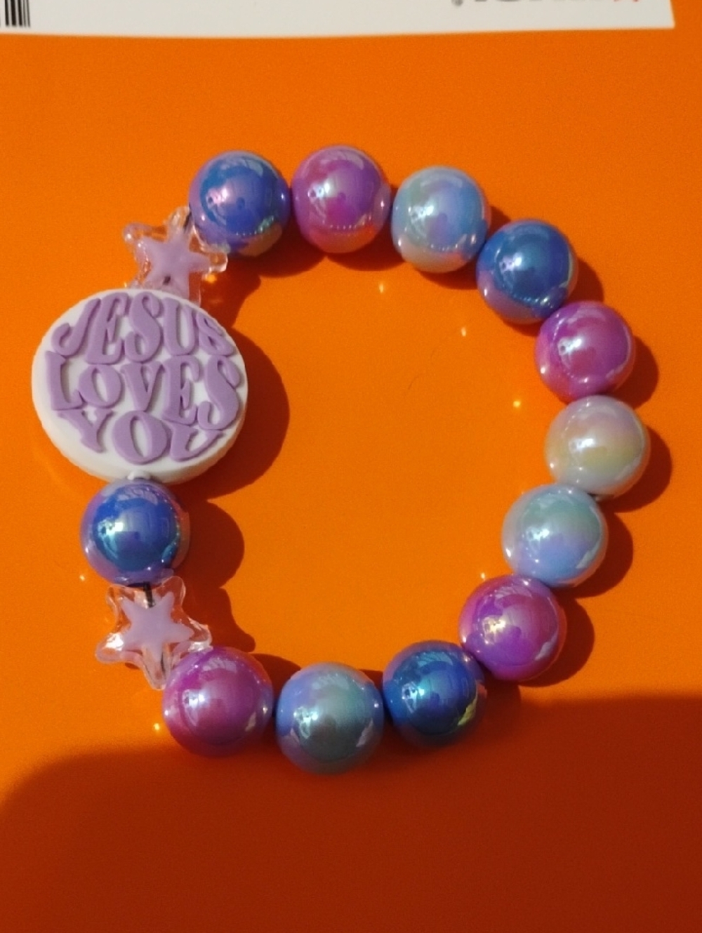 Pastel Iridescent 'Jesus Loves You' Beaded Bracelet